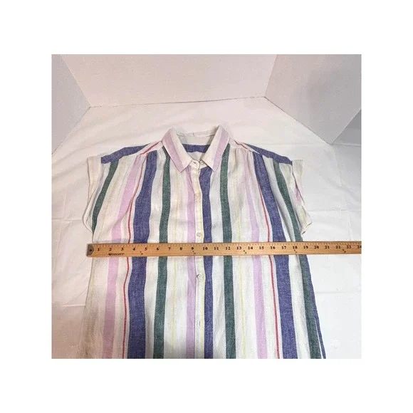 Old Navy Linen Blend Striped Button Down Shirt Dress with Slip Small Multi-Color - Picture 7 of 10